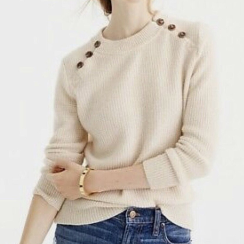 J Crew Women’s 100% Cotton Beige Sweater Size Small Button accents on top front